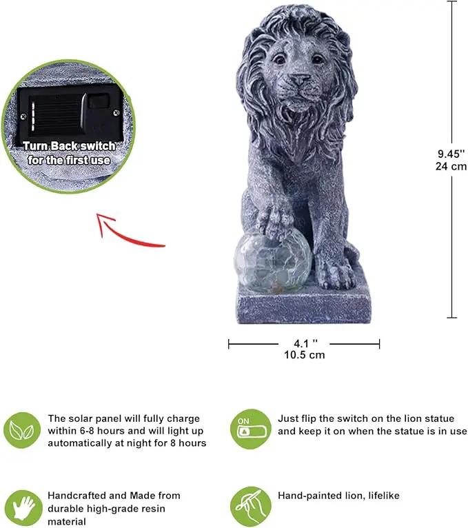 Nacome Solar Guardian Lion Garden Statue: Outdoor Decor Sculpture with Ball Lights for Yard Art Porch Patio - Unique Birthday Gifts for Women Mom by GreenHaven Gardens