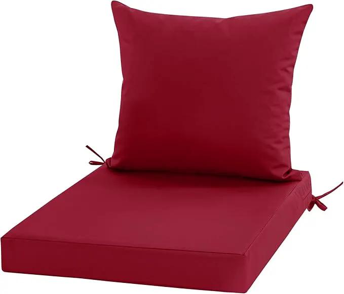 24x24 Inch Outdoor Cushions for Patio Furniture, Waterproof Outdoor Chair Cushions w/Fade-Resistant, Removable & Machine-Washable Covers, Deep Seat Sofa/Couch Pad Replacement – Set of 1/2/4, Burgundy by GreenHaven Gardens