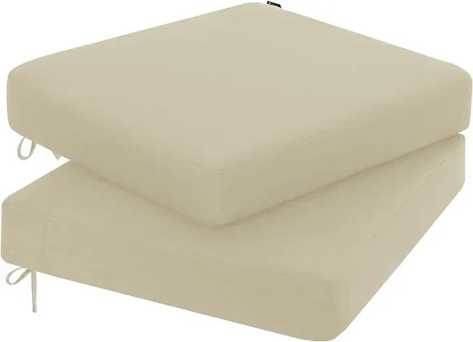Favoyard Outdoor Chair Cushion 18.5 x 16 x 3 Inch Rainproof & 3-Year Fade Resistant Patio Furniture Cushions with Removable Cover and Adjustable Ties for Garden Sofa Couch Pads Set of 2, Beige by GreenHaven Gardens