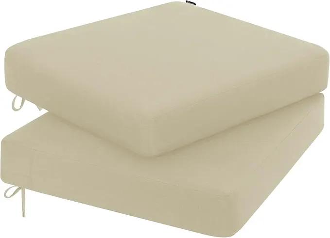 Favoyard Outdoor Chair Cushion 16 x 17 x 3 Inch Rainproof & 3-Year Fade Resistant Patio Furniture Cushions with Removable Cover and Adjustable Ties for Garden Sofa Couch Pads Set of 2, Beige by GreenHaven Gardens