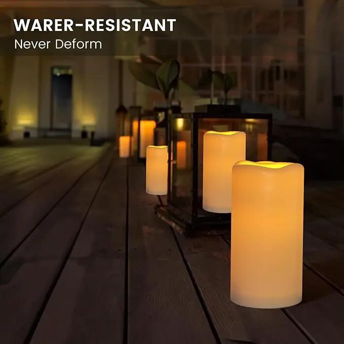 Flickering Flameless LED Candles with 10-Key Remote & Timer, Waterproof Outdoor Indoor f Battery Operated Candles for Home/Wedding/Festival Décor Set of 2 (D3 x H5.5) Ivory by GreenHaven Gardens