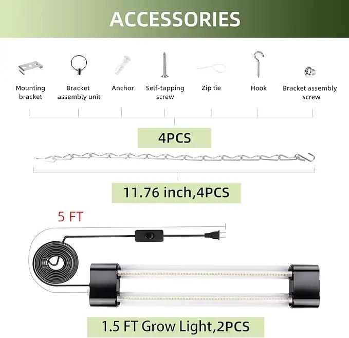 18inch 2 Pack LED Grow Lights - Linkable Grow Lights for Indoor Plants, Full Spectrum Plant Lights Plug and Hanging Design with On/Off Switch Hanging Grow Light from seedling to Flowering, Black by GreenHaven Gardens