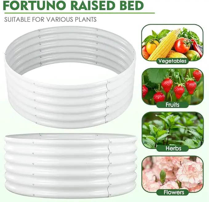 FORTUNO 2 Pcs 17" Tall 4 Ft Round Raised Garden Bed Box Galvanized Metal Outdoor High Flower Bed Steel Patio Ground Planter for Planting Vegetables and Herbs, White by GreenHaven Gardens
