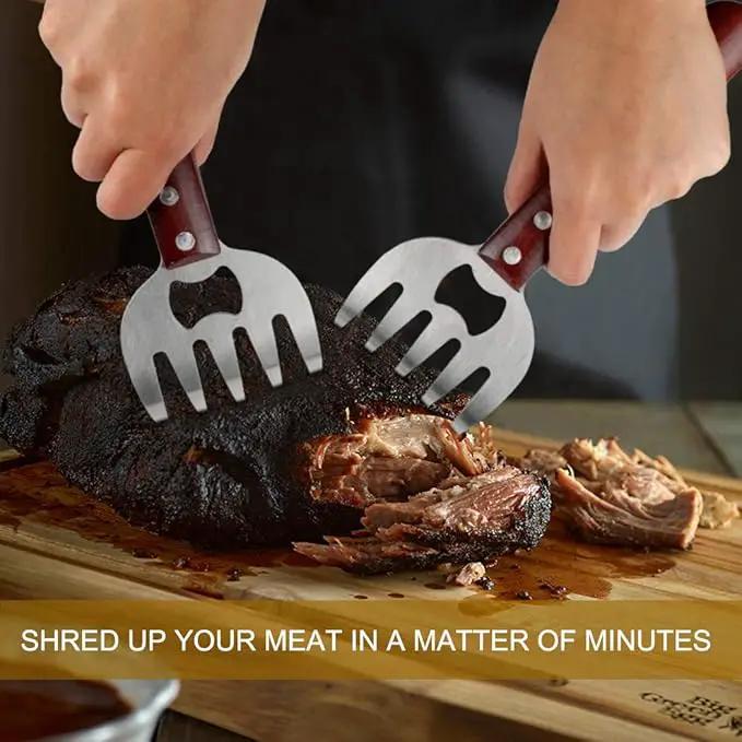 AIYUE Meat Shredding Claws Stainless Steel Pulled Pork Shredder Meat Claws for BBQ Shredding Pulling Handing Lifting & Serving Pork Turkey Chicken with Long Wood Handle (2 PCS,BPA Free) by GreenHaven Gardens