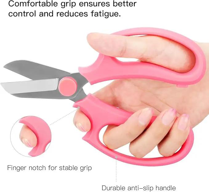Flower Scissors, Strong Floral Shears,3PCS Premium Steel Garden Pruning Shears Floral Fruits Leaf Scissors Hand Pruner Snip Trimming Tool for Gardening Flower Arrangement, Pink by GreenHaven Gardens