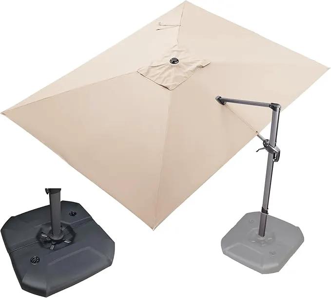 PURPLE LEAF 9' X 11.5' Patio Umbrella with Base Outdoor Cantilever Rectangle Umbrella Offset Umbrella with 360-degree Rotation for Garden Deck Pool Patio, Beige by GreenHaven Gardens