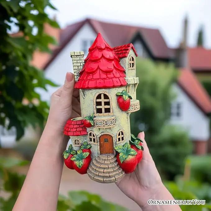Spring & Summer-Themed Garden Statues – Adorable Outdoor Decor for Lawn, Patio & Porch (Solar Powered Strawberry Fairy Home Garden Statue, 10" Unique Spring Decoration) by GreenHaven Gardens