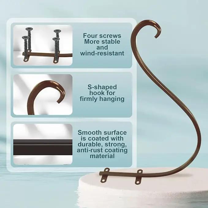 Plant Hangers Outdoor, 4 Pack 16 Inch Plant Hooks for Wall Metal Plants Hanging Bracket for Bird Feeder, Flower Baskets, Wind Chimes, Lanterns, Indoor Outdoor, Bronze by GreenHaven Gardens