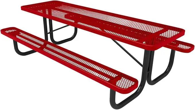 Coated Outdoor Furniture Heavy-Duty Portable Outdoor Picnic Table, Thermoplastic Coated Expanded Metal Commercial-Grade Patio Dining Furniture Made in America (8ft Rectangular, Textured Red) by GreenHaven Gardens