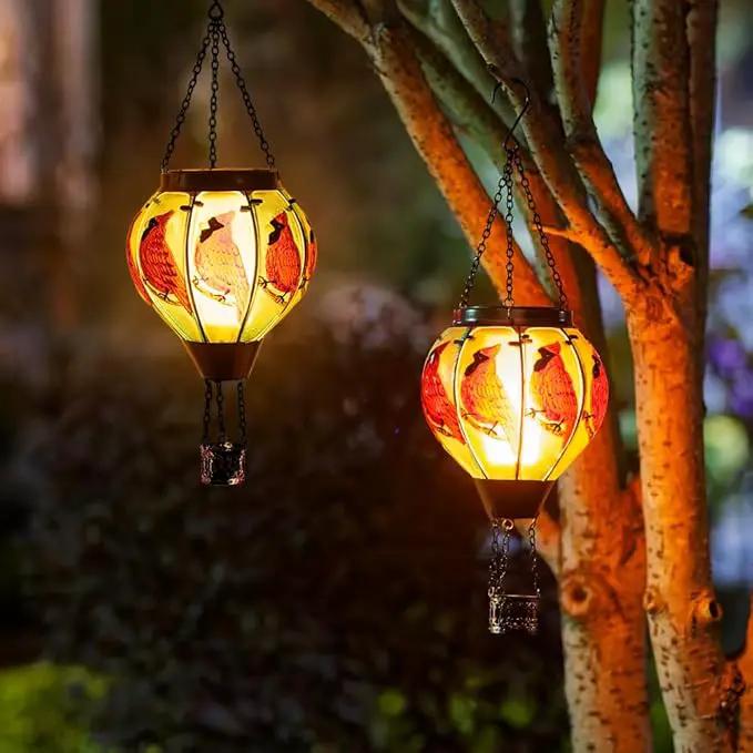 Starsoul 2 PC Cardinal Hot Air Balloon Solar Lantern with Flame Glass Outdoor Hanging Hot Air Balloon Solar Light Waterproof Garden Patio Yard Party Decorations by GreenHaven Gardens