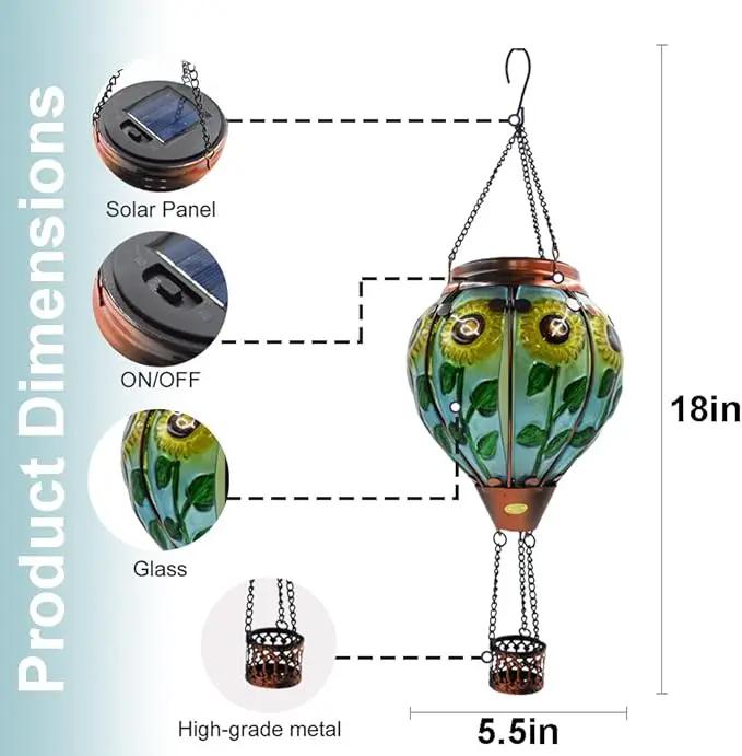 Hot Air Balloon Solar Lantern with Flickering Flame, Glass Hanging Garden Lights Outdoor Waterproof for Tree Yard Patio Mother's Day Gift, 18" H Sunflower by GreenHaven Gardens