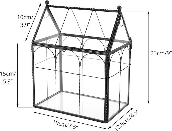 NCYP Black Glass Terrarium with Lid, Indoor Geometric Planter for Cacti, Air Plants, Succulents, Insect, Snail, House Shape Closed Box 7.5" x 4.9" x 9" (No Plant Included) by GreenHaven Gardens