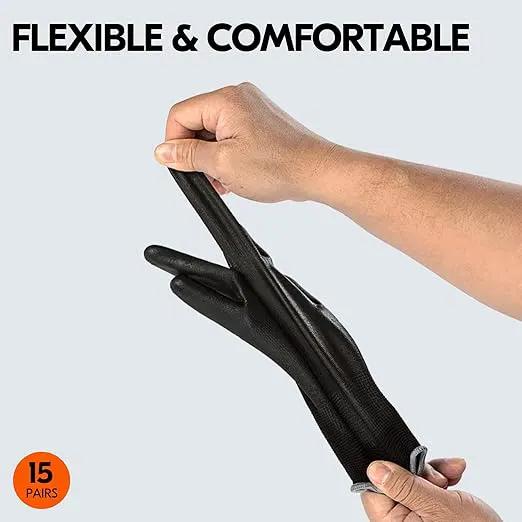 Vgo... 15-Pairs Safety Work Gloves, Gardening Gloves, Polyurethane Coated, Dipping Gloves, Latex Free (Size L, Black, PU2103) by GreenHaven Gardens