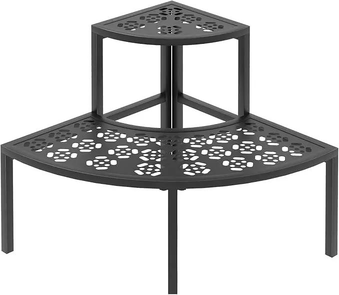 aboxoo 2 Tier Plant Stand Flower Pot Rack for Patio,Metal Stair-Step Style Corner Shelf Planters,Hevay Duty Plant Stand,Quarter Round Display Holder for Indoor Outdoor Use(Black) by GreenHaven Gardens