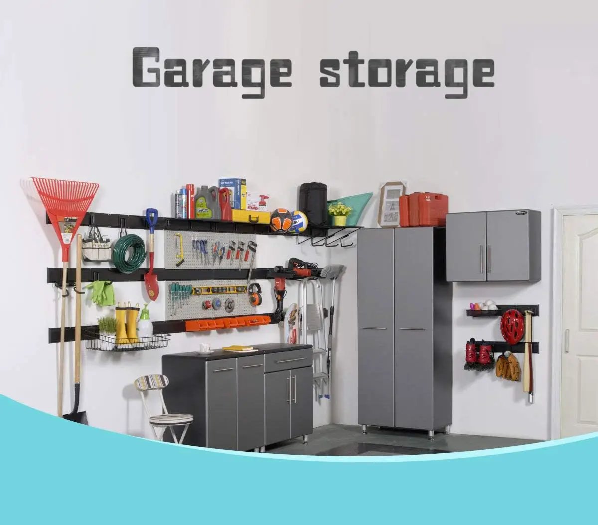Ultrawall 13 PCS Tool Storage Rack, 64 Inches Adjustable Garage Organization Wall Mounted Storage System with 9 Hooks, Heavy Duty Steel Garden Tool Organizer Wall Holders by GreenHaven Gardens