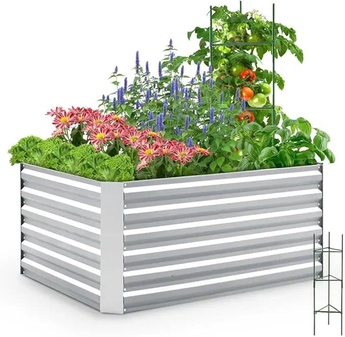 Quictent Galvanized Raised Garden Bed 4x3x2ft Tall Garden Bed Extra Height 22.4" Hold 24cft Soil Outdoor Heightened Planter Box for Deep Root Vegetables Herbs Tomato Cage Included, Silver by GreenHaven Gardens