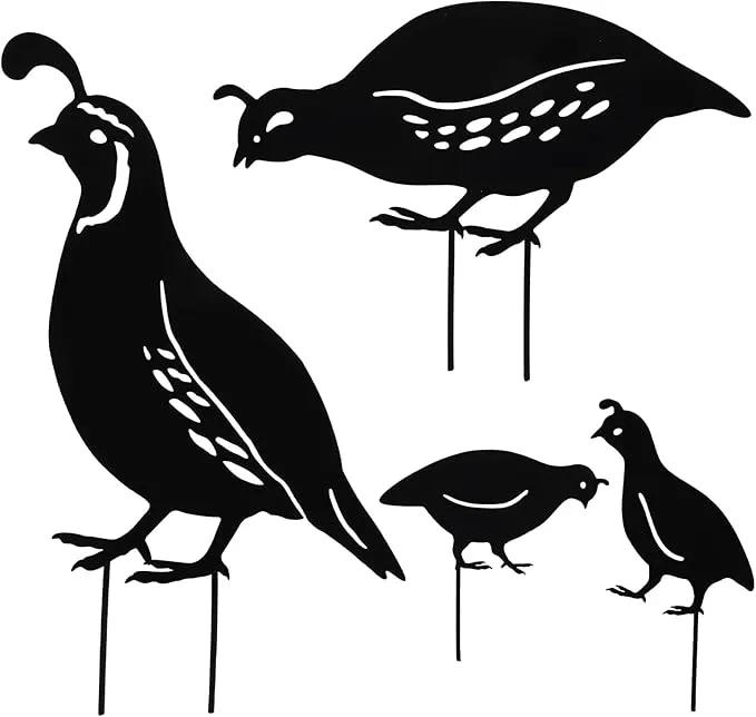 jojofuny 4pcs Garden Quail Stake Bird Yard Art Metal Statue Decor Animals Silhouette Outdoor Decoration Courtyard Ornaments for Lawns Backyard Patio Backyard Pathway