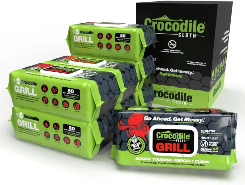 Crocodile Cloth Grill Wipes, 640 Count (8 Packs) – Extra-Large 15” x 10” Plant-Based Cleaning Cloths, Safe on Skin & Surfaces, Pre-Moistened with Aloe & Vitamin E by GreenHaven Gardens