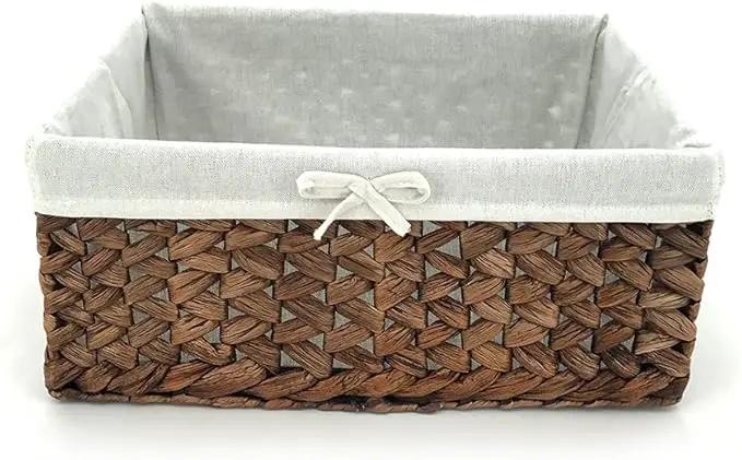 Rectangular Woven Seagrass Storage Bins with Handle,Kingwillow. (water hyacinth, Small) by GreenHaven Gardens