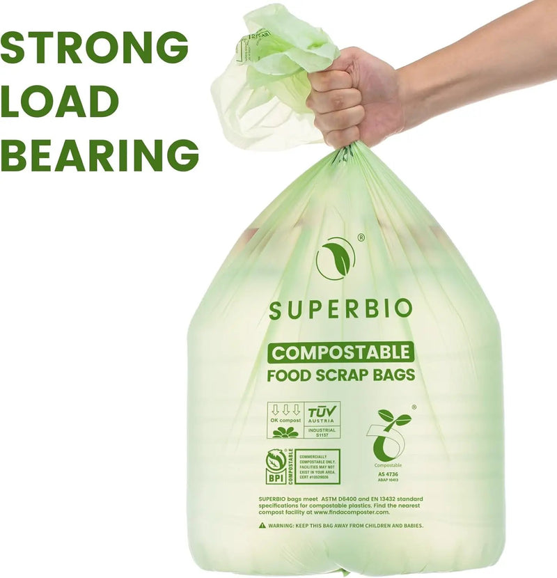 SUPERBIO 13 Gallon Flat Top Compostable Food Waste Bags, 50 Count, 2 Pack, 49.2L, 0.87 Mil, ASTM D6400 BPI and OK compost INDUSTRIAL by GreenHaven Gardens