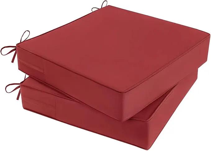 Outdoor Chair Cushions Set of 2 for Patio Furniture 22x22x4 Inch Waterproof Patio Chair Cushion 3 Year Color Fastness Square Elastic Foam Garden Couch Pads with Ties and Handle,Red by GreenHaven Gardens