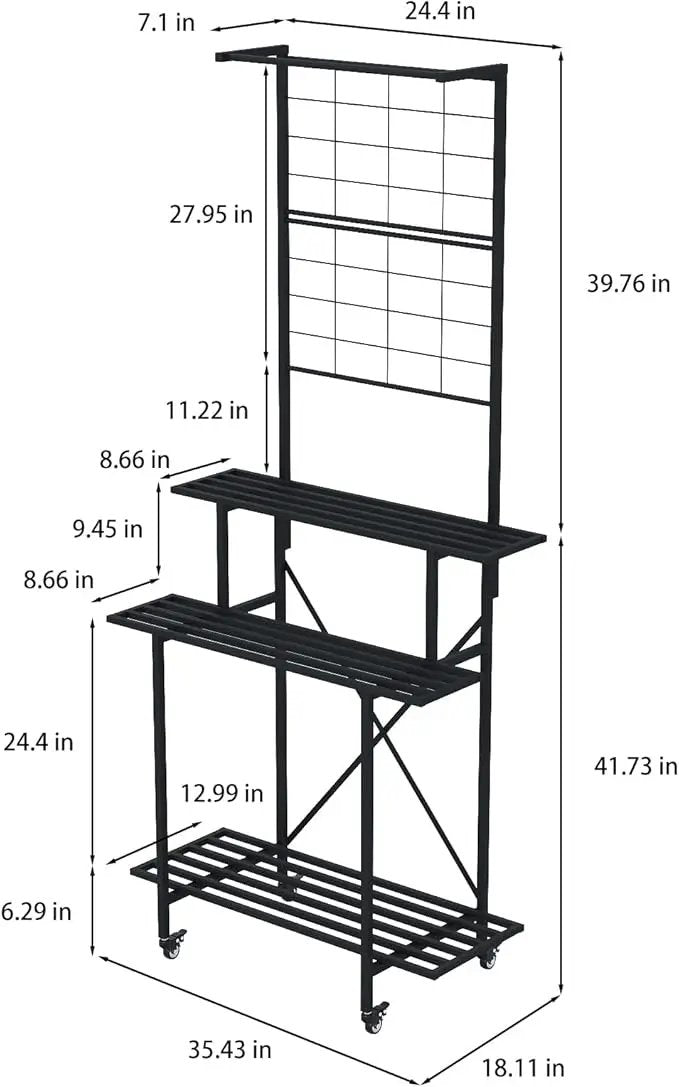 Zhongma 3 Tier Heavy Duty Plant Stand with Hanging Plant pot shelf with wheels, 35.43 L x 18.11 W x 81.1H multi layer plant Holder for Home, Garden, Plant Lovers,Metal Storage Rack Shelf/Freestanding by GreenHaven Gardens