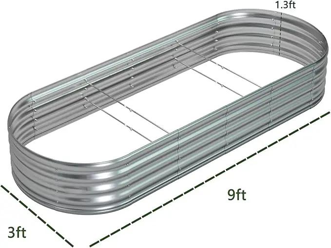 zizin Galvanized Raised Garden Bed Metal Oval Raised Garden Beds Outdoor Planter Box for Vegetables (9x3x1.3FT, Silver) by GreenHaven Gardens