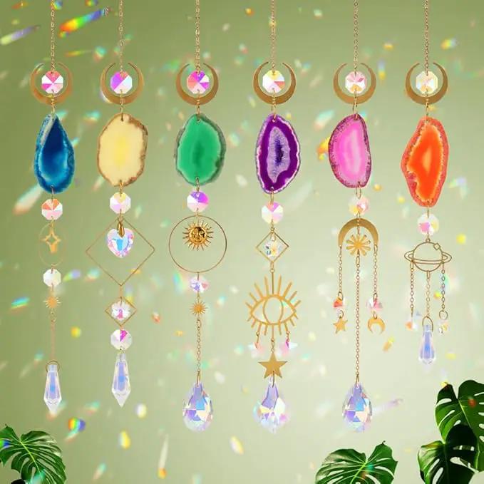 Sun Catcher, 6 pcs Sun Catchers with Crystals Prism Agate Slices Bulk Outdoor Garden Indoor Hanging Decor for Home Car Window Christmas Party Wedding Gift by GreenHaven Gardens