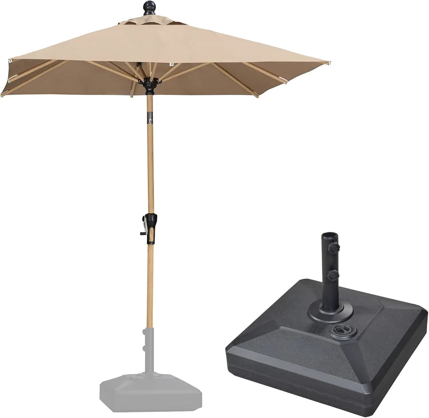 PURPLE LEAF 6' x 6' Square Outdoor Umbrella with Base Outdoor Table Umbrella Aluminum Patio Umbrella with Push Button Tilt & Crank and 8 Ribs Market Umbrella for Pool Backyard Beach, Taupe by GreenHaven Gardens