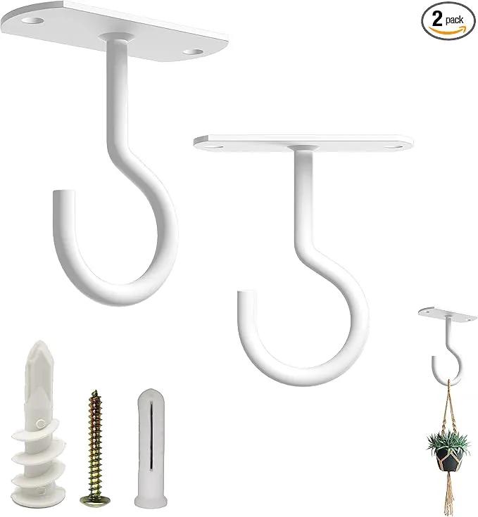 NACETURE Ceiling Hooks Heavy Duty 2 Pack - Plant Hooks for Ceiling Hanging Hook for Hanging Basket Hook, Light, Bird Feeders, Wind Chimes Décor Indoor & Outdoor (2.5" White 2 Pack) by GreenHaven Gardens