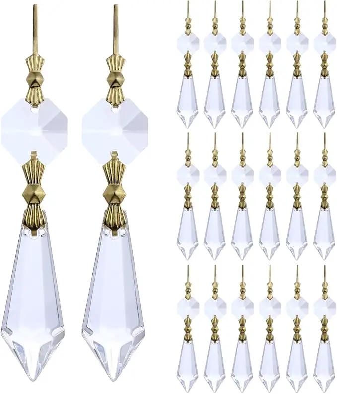 HDCRYSTALGIFTS 20Pcs 38mm Replacement Clear Chandelier Icicle Crystal Prisms Octogan Crystal Bead for Lamp Decor,Gold Bow Tie Connectors by GreenHaven Gardens