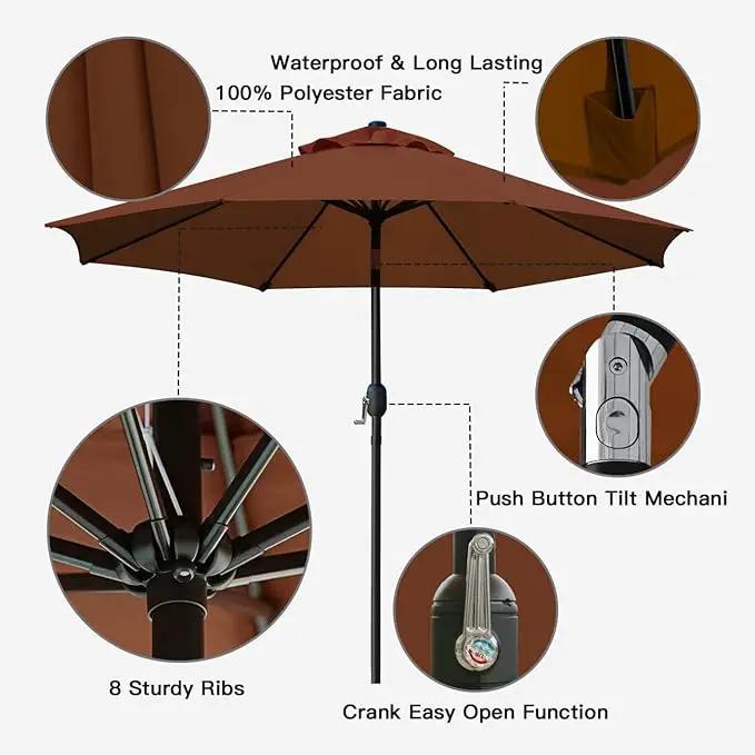 Sunnyglade 9' Patio Umbrella Outdoor Table Umbrella with 8 Sturdy Ribs（Brown） by GreenHaven Gardens