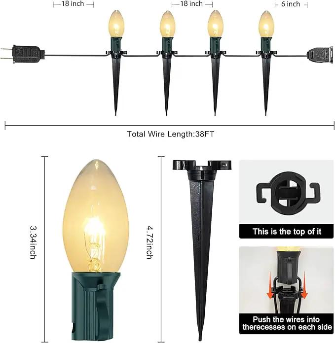 C9 Christmas Pathway String Lights, 38Ft Clear Pathway String Lights Outdoor with 25 Clear Bulbs and Stakes, Waterproof Walkway Lights for Outside Driveway Sidewalk Outdoor Christmas Decorations by GreenHaven Gardens