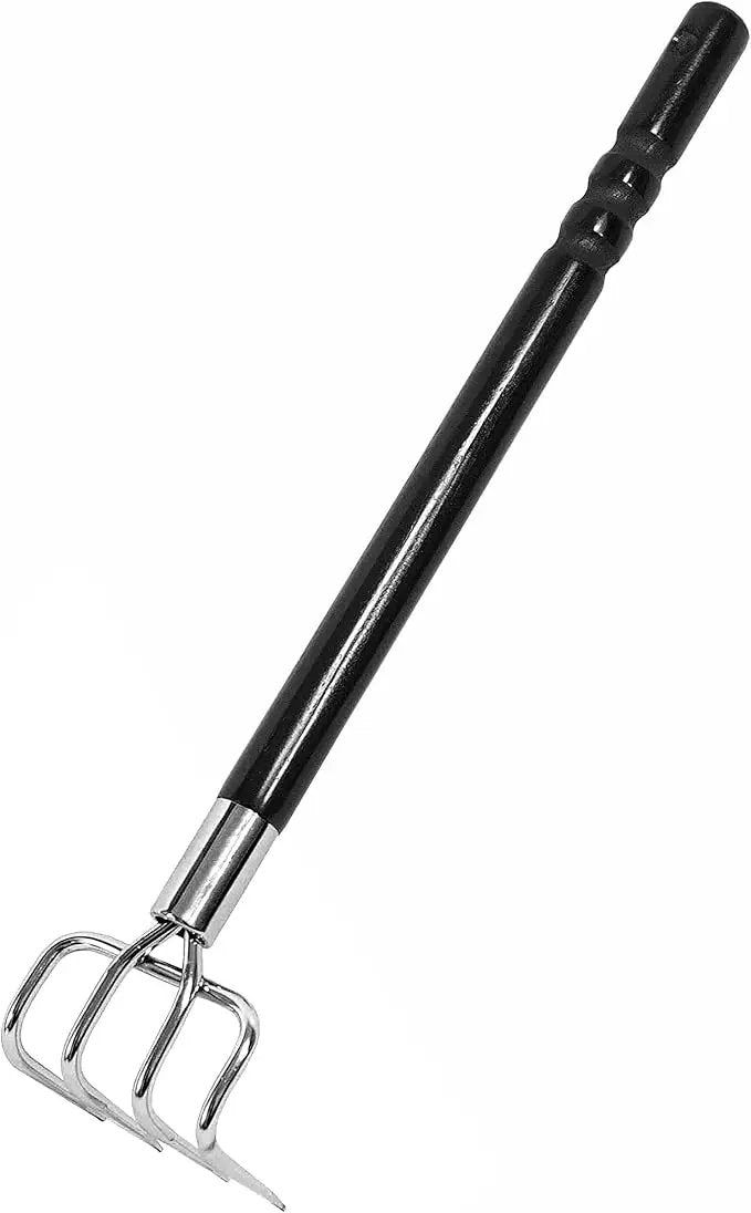 Japanese Garden Rake Cultivator Long Handle 19" Heavy Duty Japanese Steel 4 Claw Wood Handle, Made in Japan, Hand Cultivator Tool for Digging, Weeding, Cultivating, Silver by GreenHaven Gardens