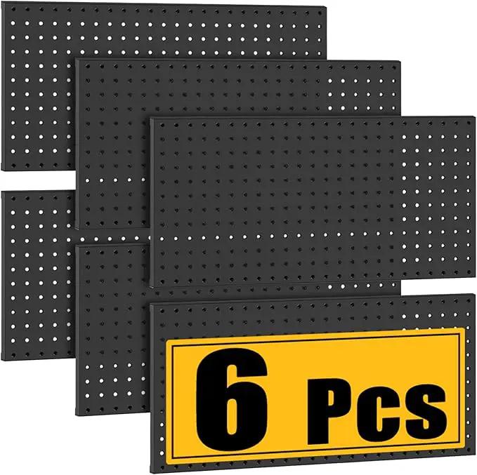 6 Pcs Metal Pegboard Panels, Heavy Duty Peg Boards for Garage and Garden Tool Storage, Includes Drywall Anchors and Screws Kits, Black by GreenHaven Gardens