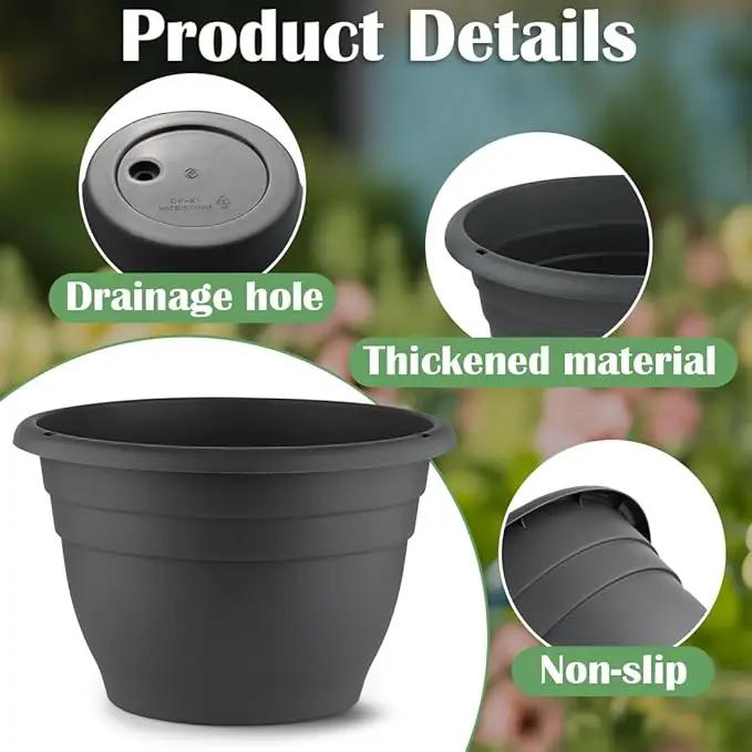 5-Pack 10 Inch Plastic Plant Pots - Indoor/Outdoor Flower Planters Pots with Drainage Hole & Plug, Durable Garden Pots for Plants, Planter Pots for Indoor Plants, Succulents, and Herbs by GreenHaven Gardens