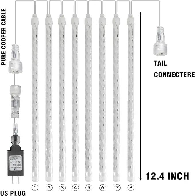 Dazzle Bright 288 LED Christmas Light, 11.8 Inch Meteor Shower Rain Lights with 8 Tubes，Waterproof Plug in Falling Rain Lights Christmas Decorations for Xmas Bushes Tree Yard Party, Blue and White by GreenHaven Gardens