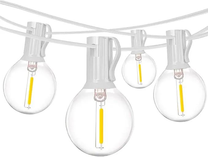 25Ft G40 Outdoor Patio String Lights,LED Bistro String Light with 27 Clear Shatterproof Bulbs(2 Spare),Decorative String Lights for Patio Garden Backyard Cafe Party Wedding Christmas,White Wire by GreenHaven Gardens