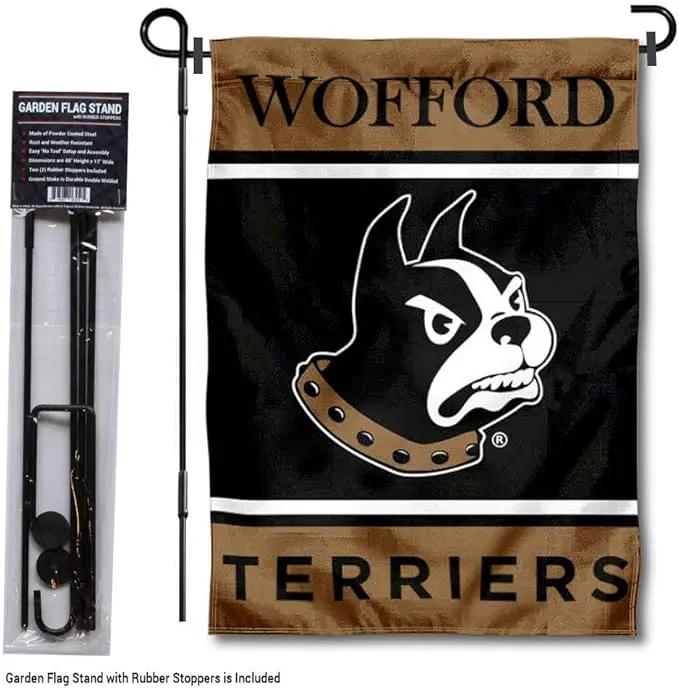College Flags & Banners Co. Wofford Terriers Garden Flag with Stand Holder by GreenHaven Gardens