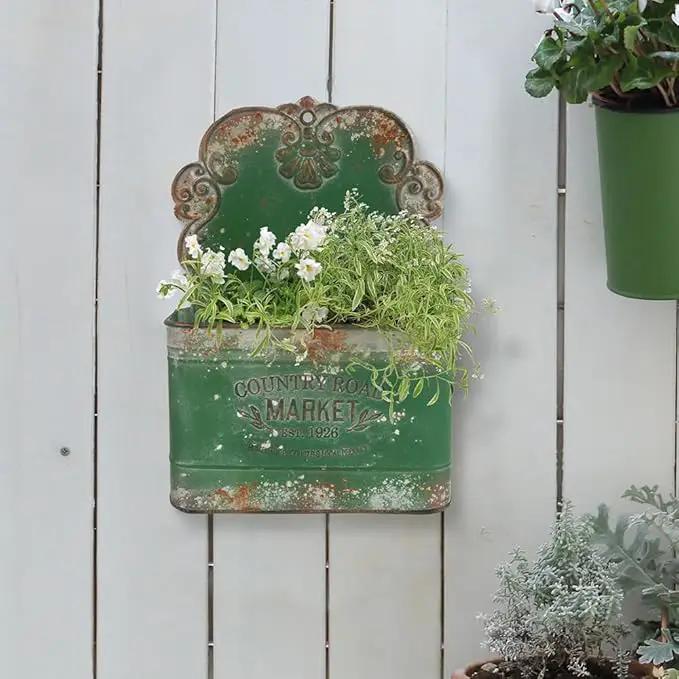 All Chic Metal Wall Planter Outdoor Wall Planter Wall Hanging Planter Rustic Wall Mount Planter Outdoor Wall Planter for Farmhouse Garden Decor (Green) by GreenHaven Gardens