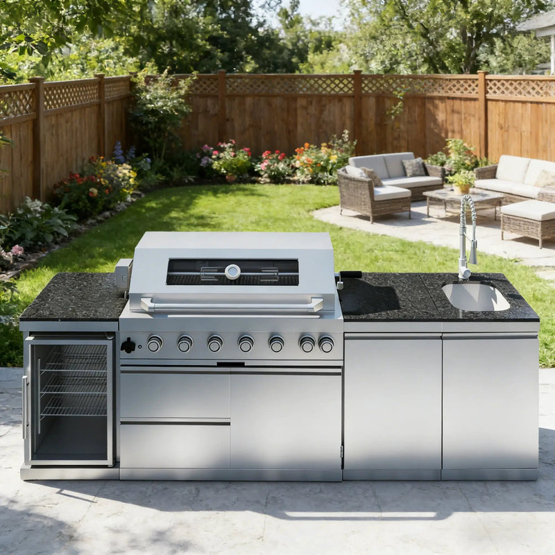 101" 6-Burner 85,000 BTU Outdoor Kitchen Island Grill with Storage Cabinets & Drawers by Chery Industrial
