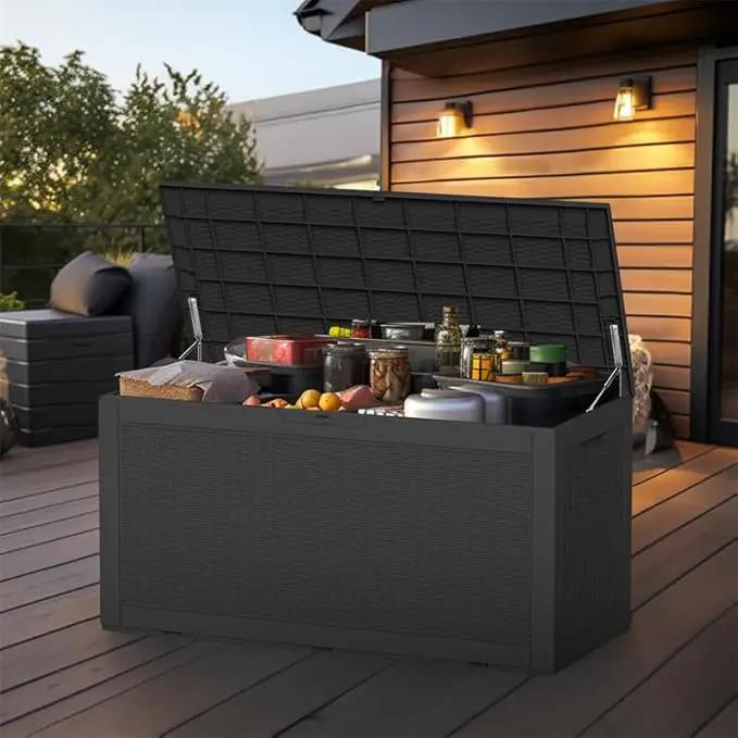 100 Gallon Outdoor Deck Box,Storage Lockable Waterproof Patio Furniture,Garden Tools,Cushions,Pool Accessories Outside Storage Resin Box(Black) by GreenHaven Gardens