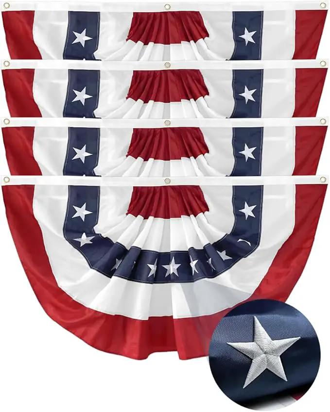 4Pack American Bunting Flag 2x4 Ft Patriotic Bunting Flags 4th of July Decor Outside Porch USA Pleated Half Fan Flag Decorate Garden Embroidered Star Red White & Blue Stripe Banner by GreenHaven Gardens
