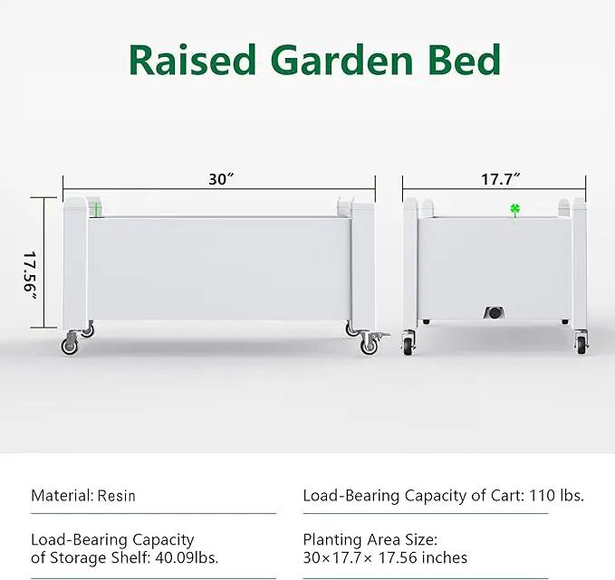 Horticulture Garden Bed with Legs, Divisible Resin Planter Box for Backyard, Patio, Balcony, with 4 Legs, 4 Swivel Lockable Wheels(Ashen,30.04 * 17.72 * 17.56) by GreenHaven Gardens
