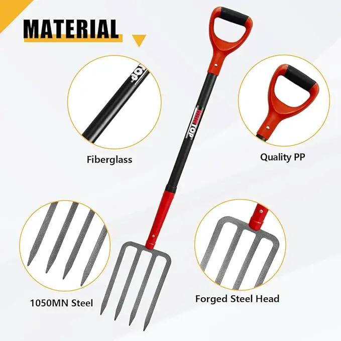 4-Tine Pitch Fork Garden Digging Fork Spading Fork Heavy Duty Pitchfork for Gardening Potato Fork, 43 inches by GreenHaven Gardens