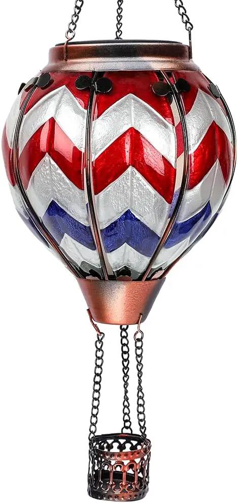 Hot Air Balloon Solar Lantern with Flickering Flame Hanging Solar Lanterns Outdoor Lights Waterproof Lanterns Decorative Garden Patio Yard Party Decor Wavy-Gray&Navy&Red by GreenHaven Gardens