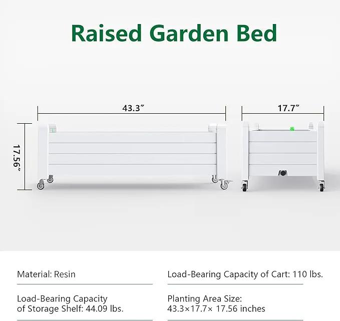 Horticulture Garden Bed, Divisible Resin Planter Box for Backyard, Patio, Balcony, with 4 Legs and 4 Swivel Lockable Wheels(Ashen,43.31 * 17.72 * 17.56) by GreenHaven Gardens