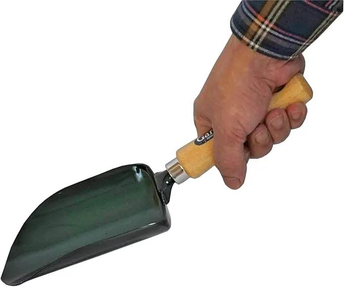 Garden Helper Soil Scoop Garden Tool, Large Loose Soil Scooper Tool for Transplanting and Gardening, Heavy Duty Japanese Steel Balde, Wood Handle, Made in Japan by GreenHaven Gardens