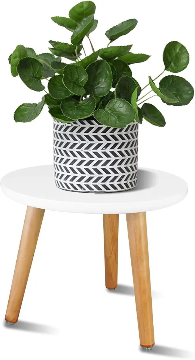 Uneedem Indoor Plant Stand Wood Mid Century Modern Small Round Side Plant Table for Indoor Plants, 8.9" Tall Plant Holder for Flower Pots End Table by GreenHaven Gardens