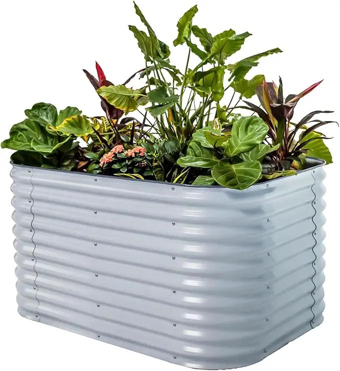 Vego garden 32" Extra Tall Raised Garden Bed Kits, 6 in 1 Modular Raised Planter Box for Vegetables Flowers Fruits Oval Metal Raised Garden, Sky Blue by GreenHaven Gardens